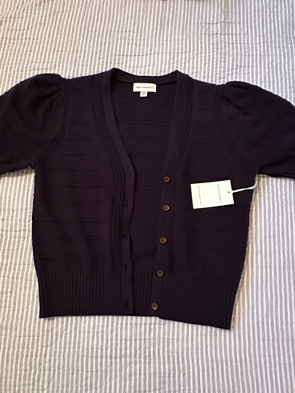 NEW Blue Short-Sleeve Button Cardigan Sweater Navy Free Assembly XL